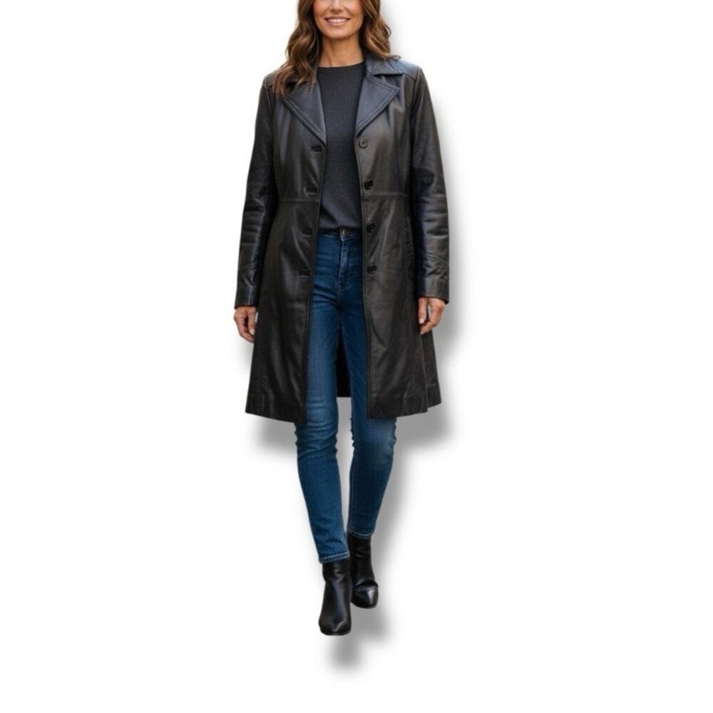 Excelled Collection genuine lambskin leather trench swing coat NWT